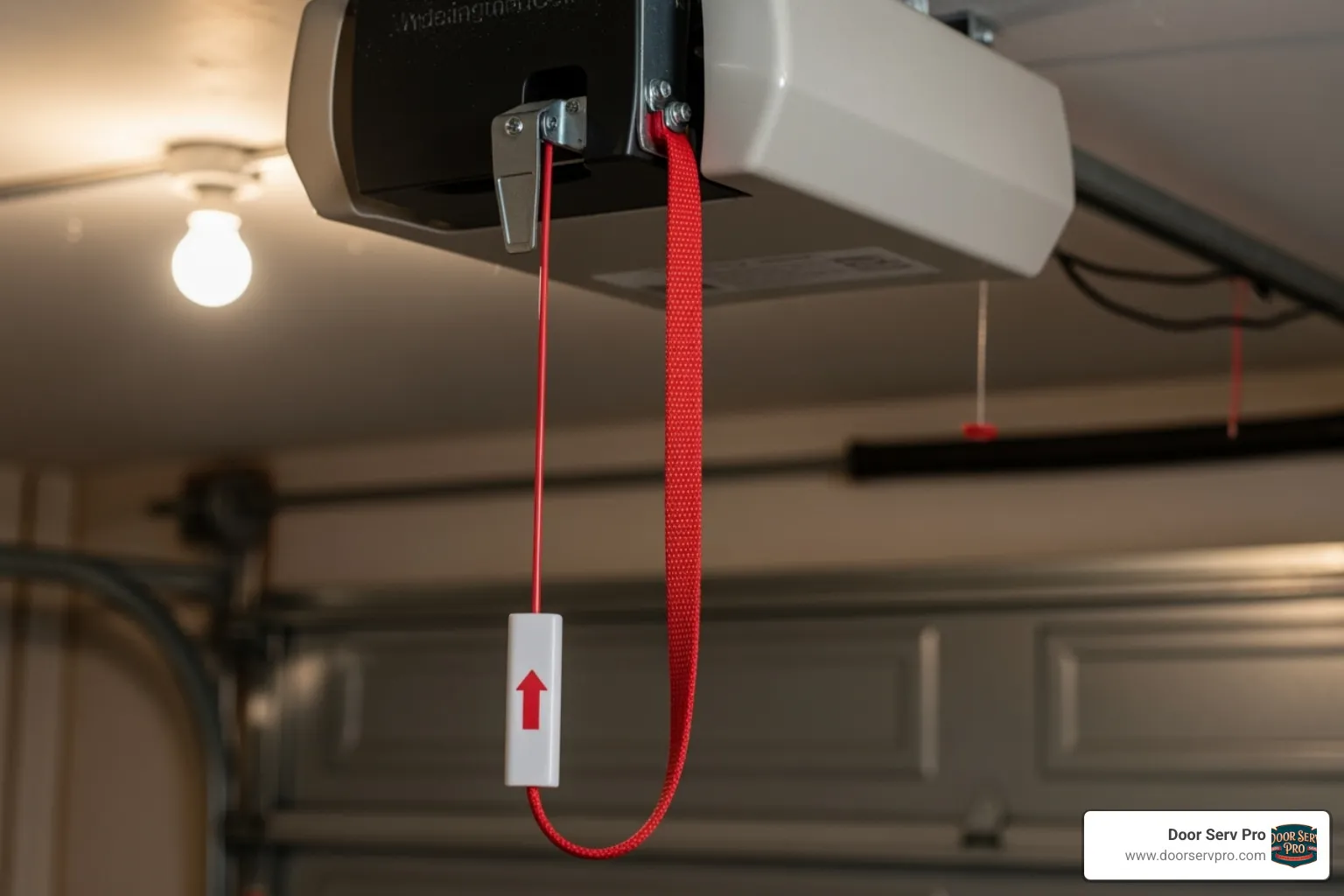 red emergency release cord on a garage door opener - 24/7 garage door repair inwood wv