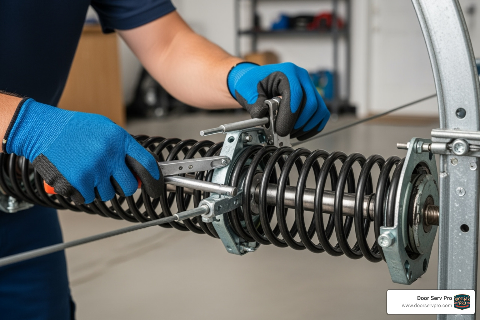 Professional technician safely repairing a garage door spring - garage door spring repair hagerstown md Professional technician safely repairing a garage door spring - garage door spring repair hagerstown md