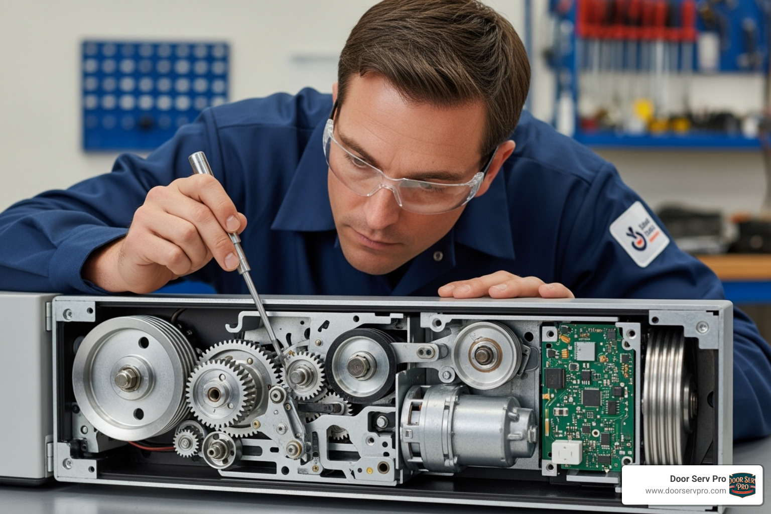 A technician carefully inspecting the intricate mechanisms of a gate opener, checking for wear and proper function - gate installation inwood wv A technician carefully inspecting the intricate mechanisms of a gate opener, checking for wear and proper function - gate installation inwood wv