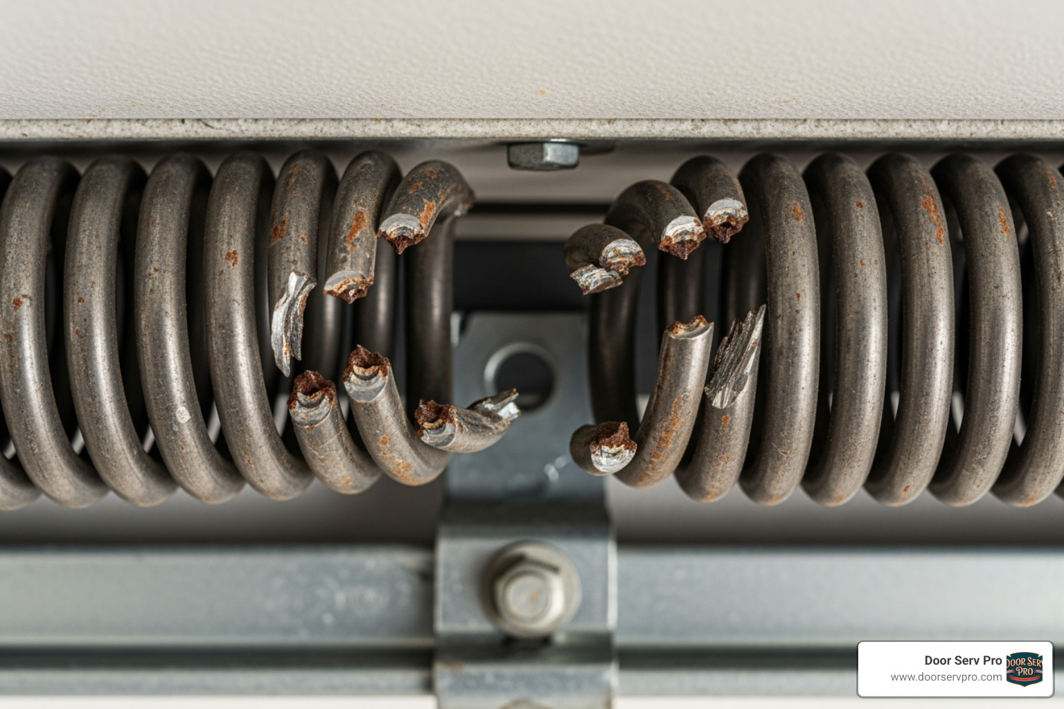 A close-up on a broken garage door spring - garage door repair inwood wv A close-up on a broken garage door spring - garage door repair inwood wv