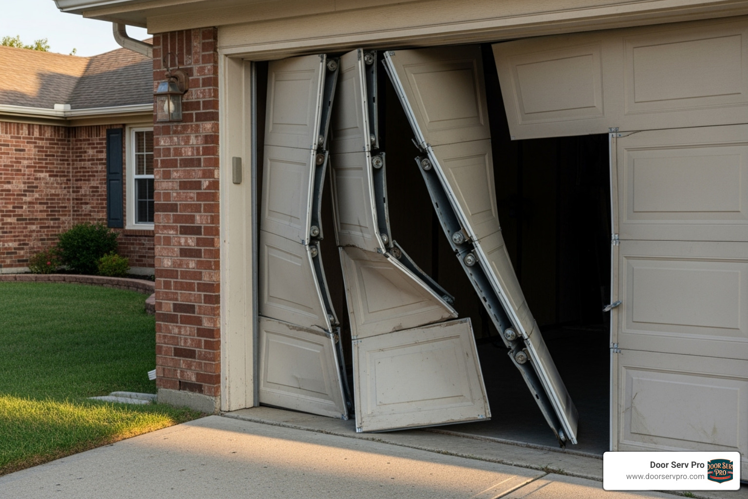 A garage door that is visibly off its tracks - garage door repair inwood wv A garage door that is visibly off its tracks - garage door repair inwood wv