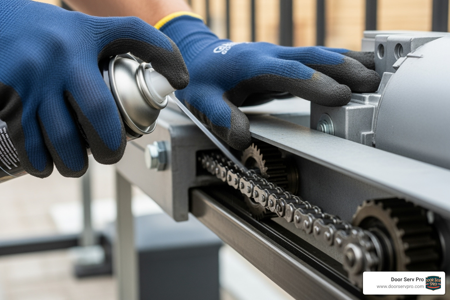 technician lubricating chain of slide gate opener - gate opener installation martinsburg wv technician lubricating chain of slide gate opener - gate opener installation martinsburg wv