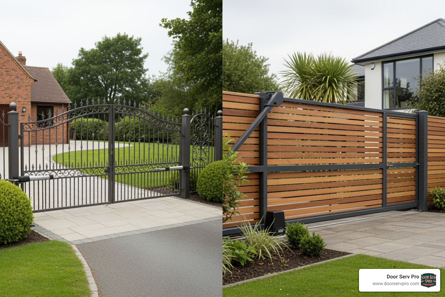 split-screen showing swing gate and sliding gate - gate opener installation martinsburg wv split-screen showing swing gate and sliding gate - gate opener installation martinsburg wv