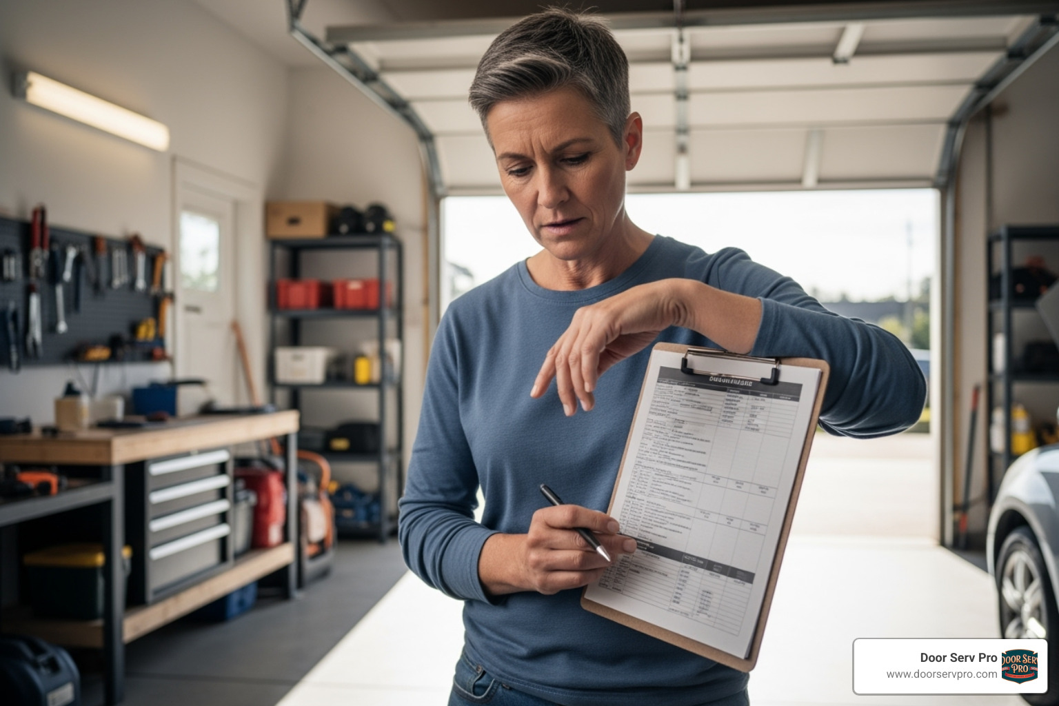 homeowner reviewing detailed repair quote on clipboard - garage door repair quotes homeowner reviewing detailed repair quote on clipboard - garage door repair quotes
