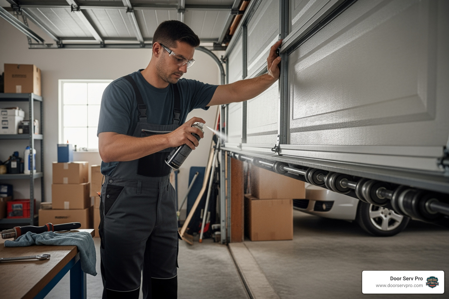 technician lubricating garage door rollers - garage door tune-up chambersburg pa technician lubricating garage door rollers - garage door tune-up chambersburg pa