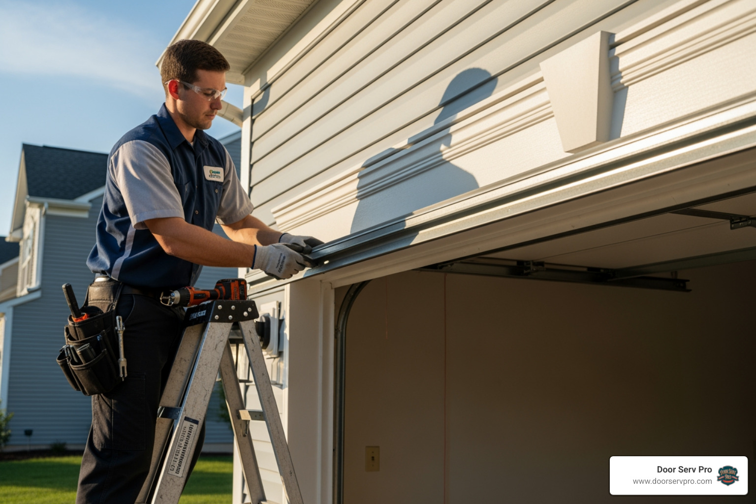 Professional technician carefully installing a garage door panel - garage door installation chambersburg pa