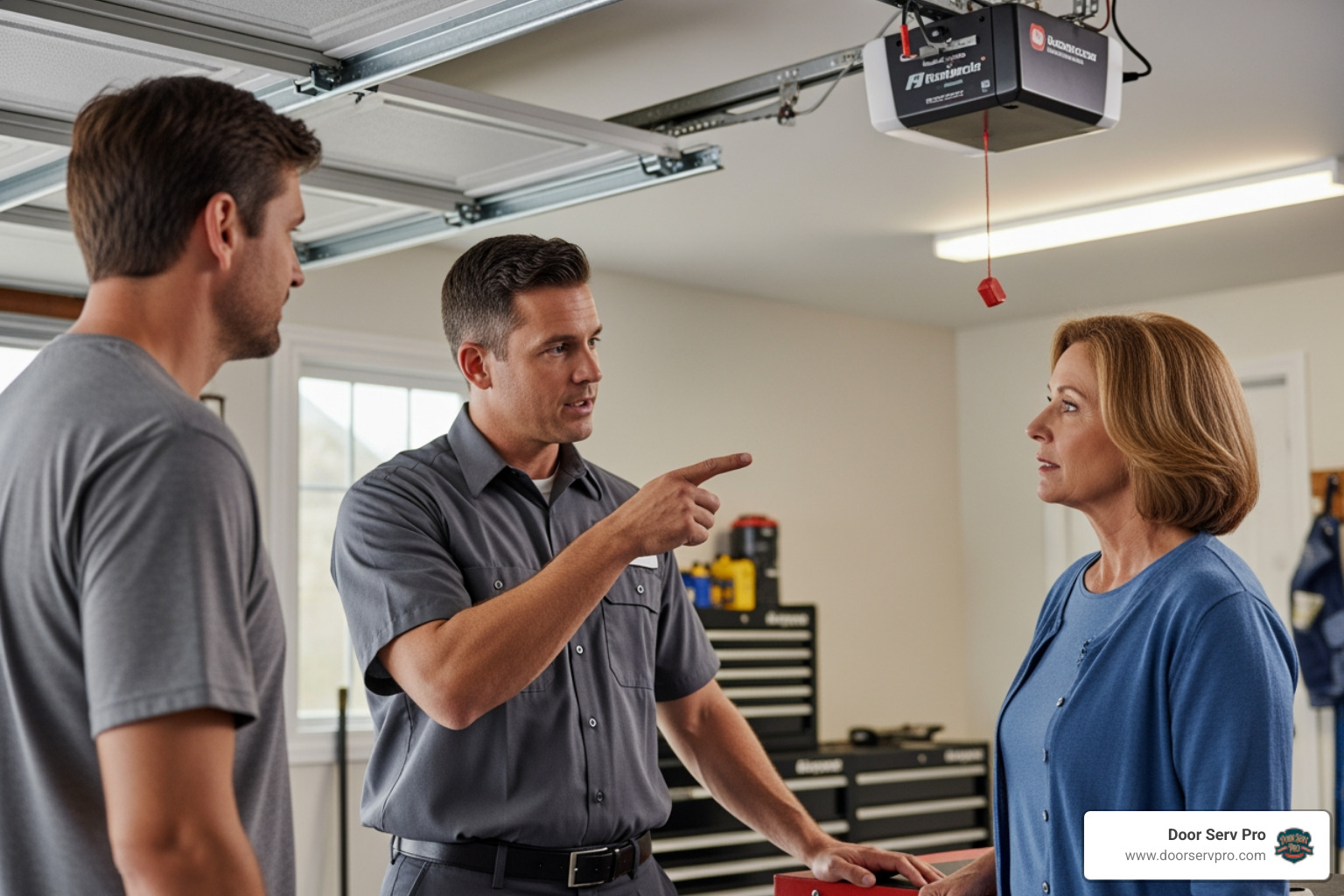 technician explaining a repair to a homeowner - What's the best rated Frederick garage door company for residential repairs? technician explaining a repair to a homeowner - What's the best rated Frederick garage door company for residential repairs?