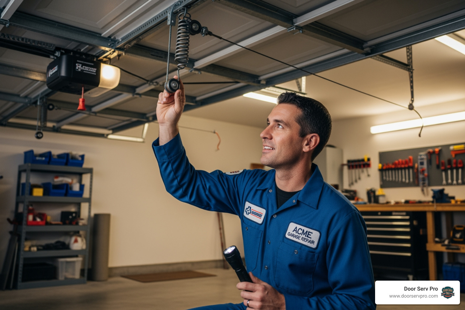 friendly technician inspecting garage door system - What's the best rated Frederick garage door company for residential repairs? friendly technician inspecting garage door system - What's the best rated Frederick garage door company for residential repairs?