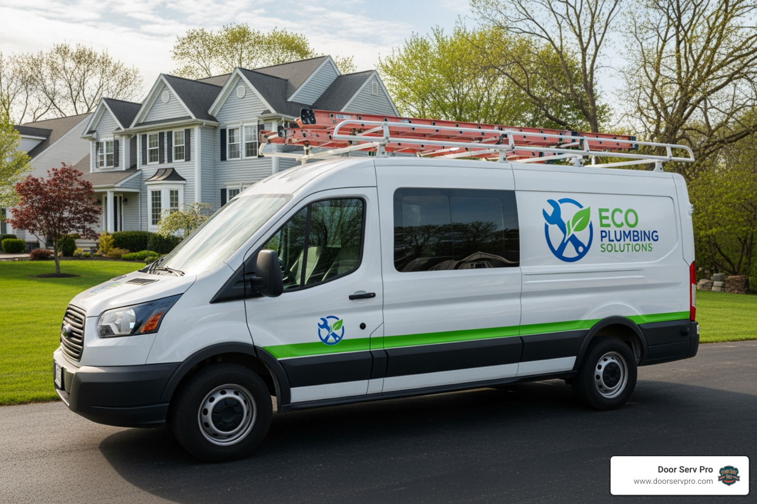 service van with professional branding in a residential driveway - Find a local garage door spring service near Paw Paw, WV for routine maintenance.