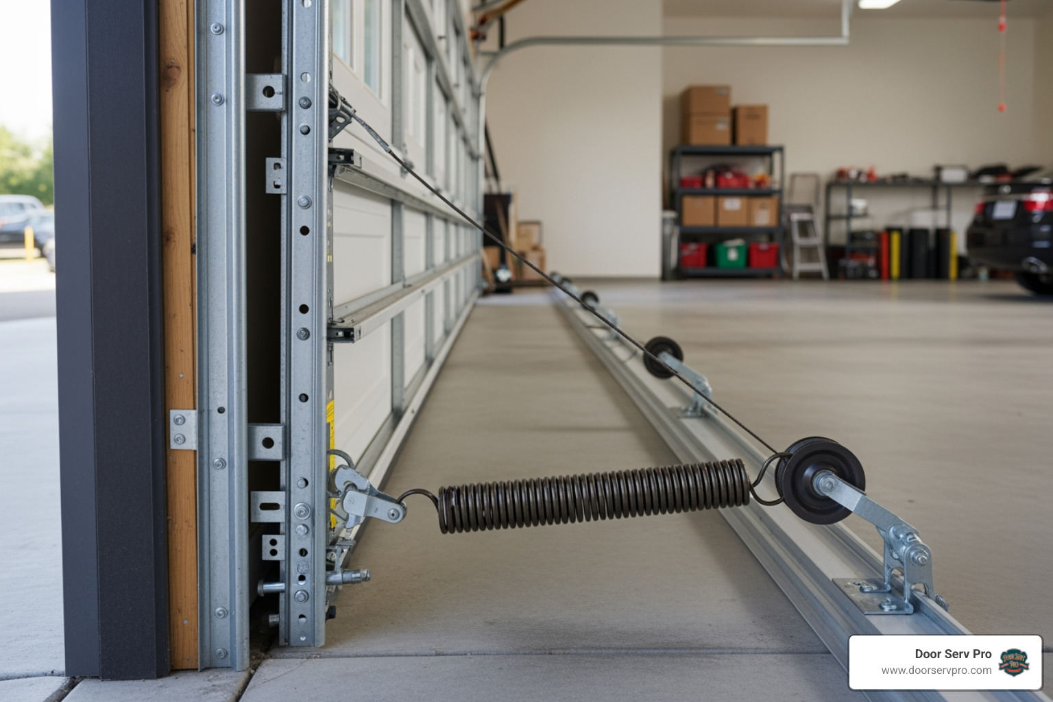 extension spring system along the side of a garage door - emergency broken garage door spring repair chambersburg pa
