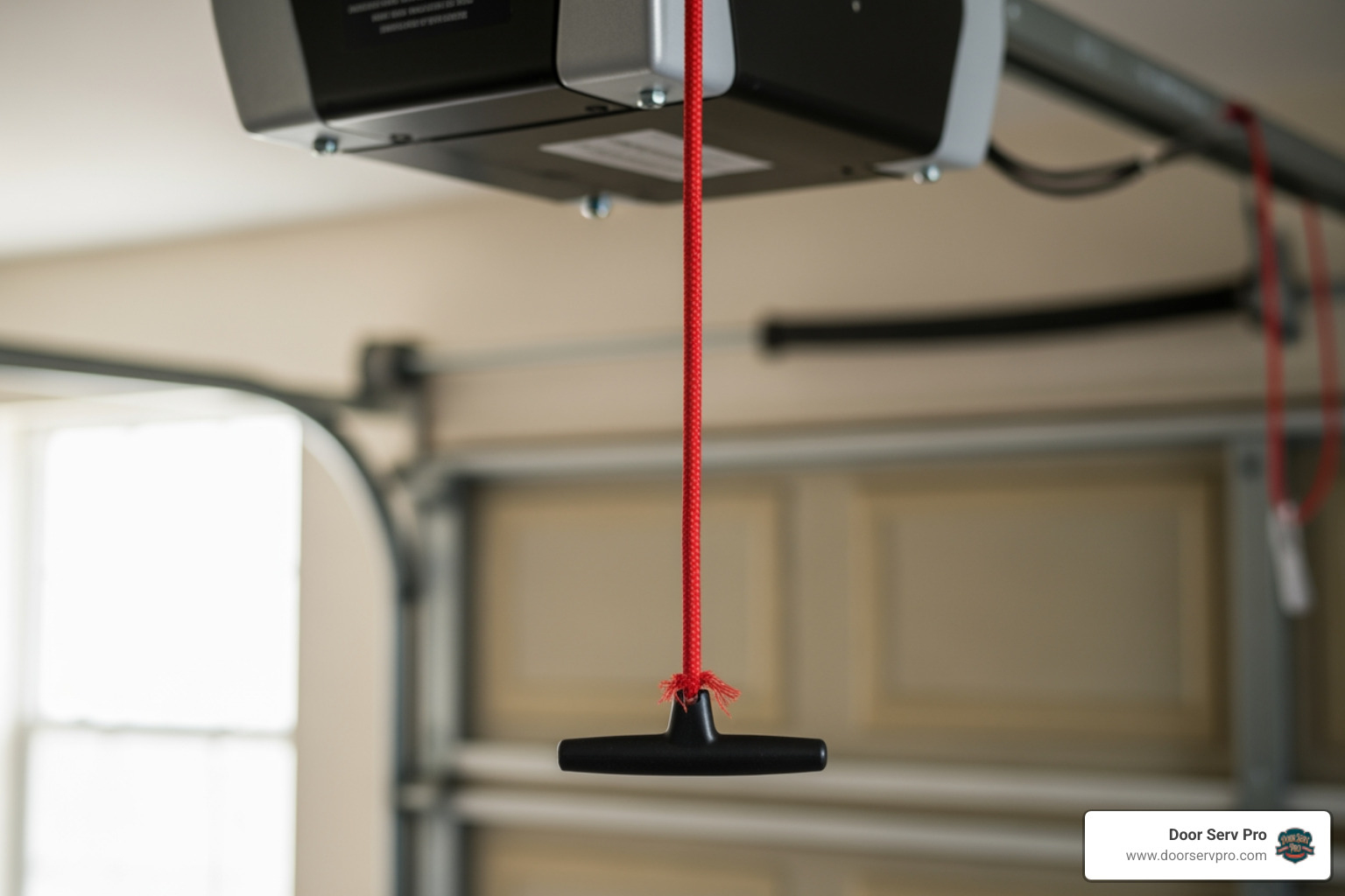 red emergency release cord on a garage door opener - emergency broken garage door spring repair chambersburg pa