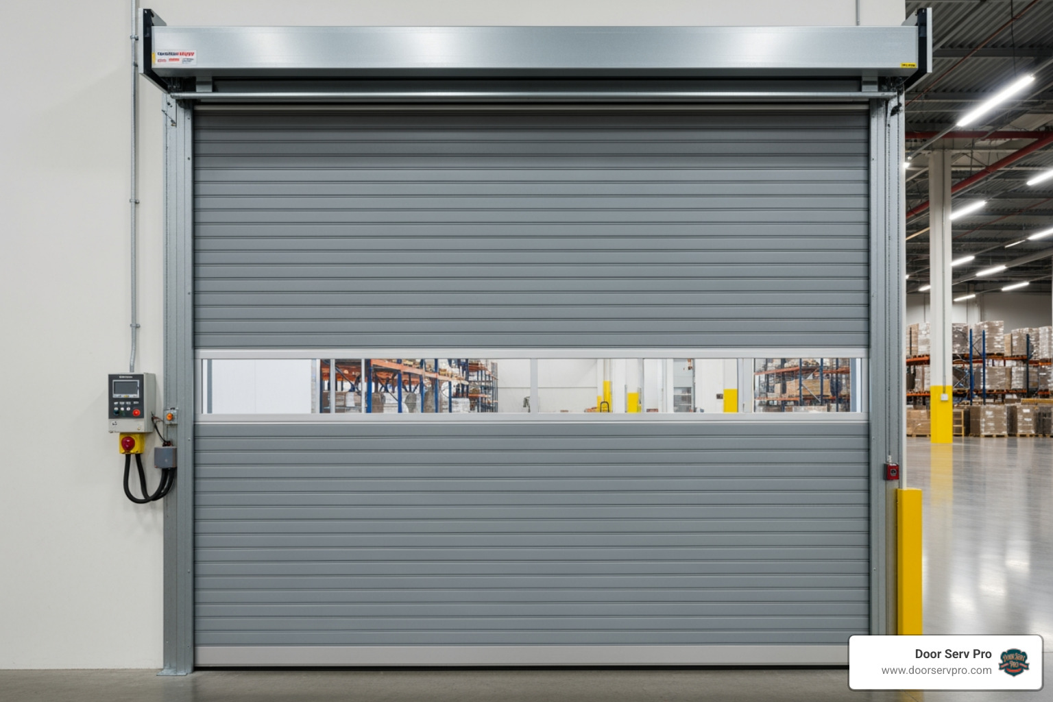 A high-speed rolling steel door in a warehouse - commercial garage door repair winchester va