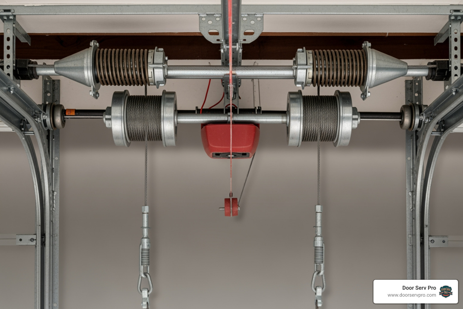 of a complete garage door torsion spring and cable system - emergency garage door cable snapped repair inwood wv