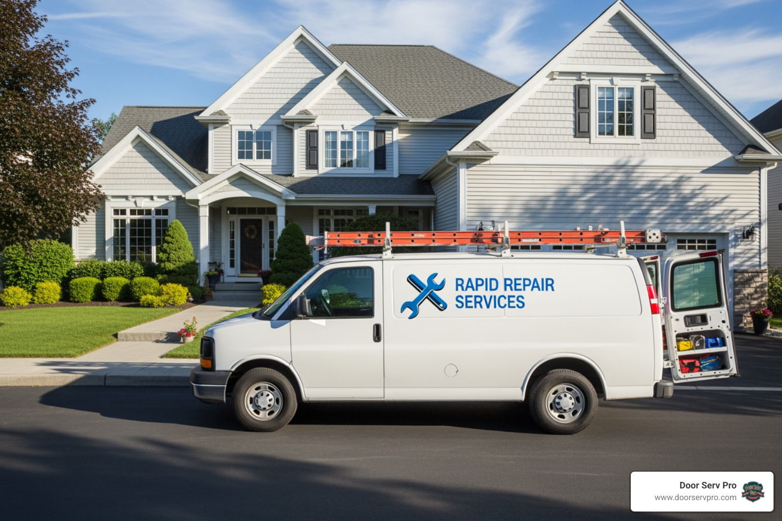 friendly technician's van with a company logo arriving at a home - 24 hour garage door tune-up inwood wv friendly technician's van with a company logo arriving at a home - 24 hour garage door tune-up inwood wv
