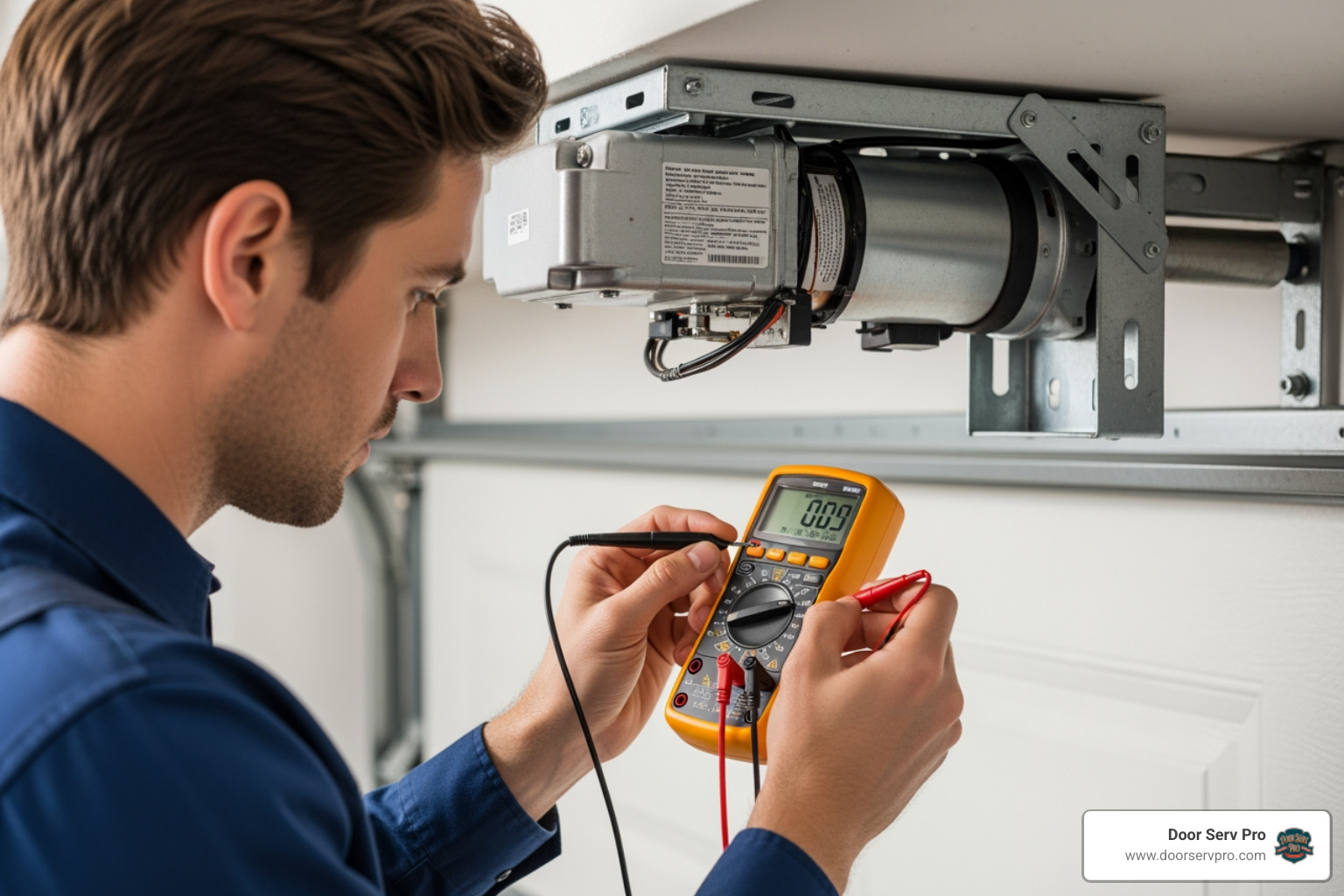 Certified technician diagnosing a garage door motor with a multimeter - 24 hour garage door motor failure repair winchester va Certified technician diagnosing a garage door motor with a multimeter - 24 hour garage door motor failure repair winchester va