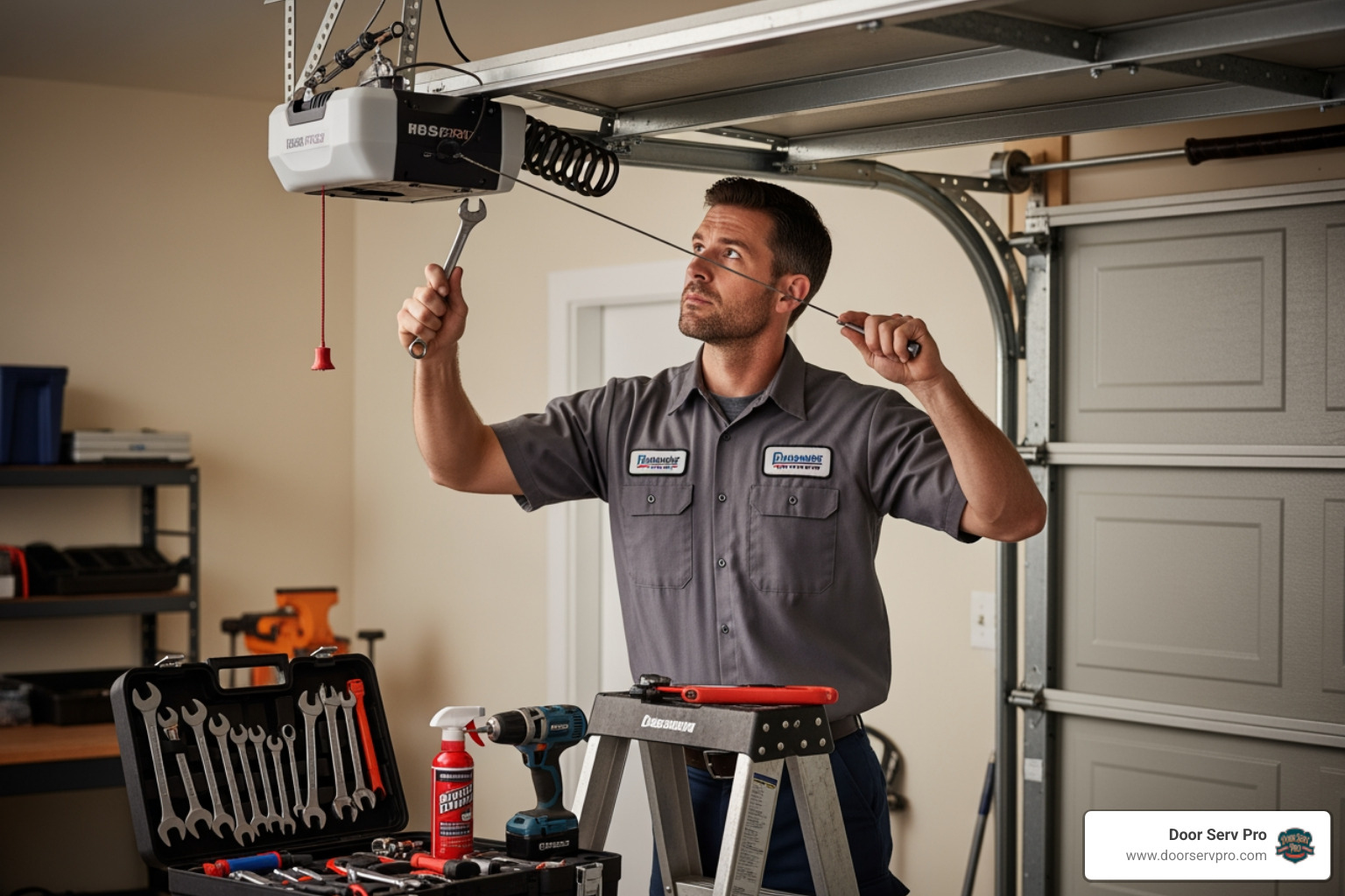 A professional garage door technician performing maintenance on a garage door system - 24 hour garage door replacement inwood wv A professional garage door technician performing maintenance on a garage door system - 24 hour garage door replacement inwood wv