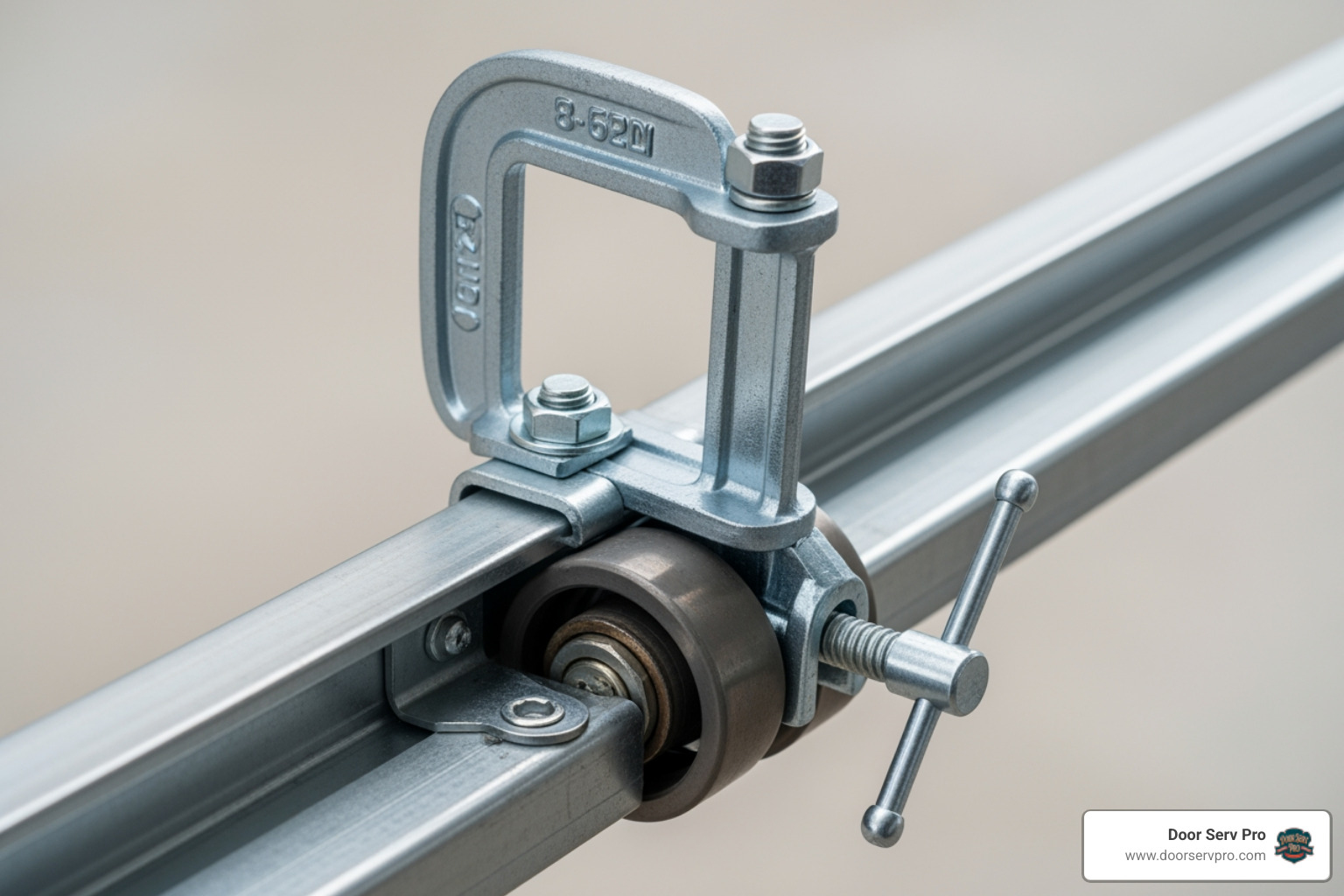 A C-clamp securing a garage door to its track, preventing it from moving - 24 hour garage door replacement inwood wv A C-clamp securing a garage door to its track, preventing it from moving - 24 hour garage door replacement inwood wv