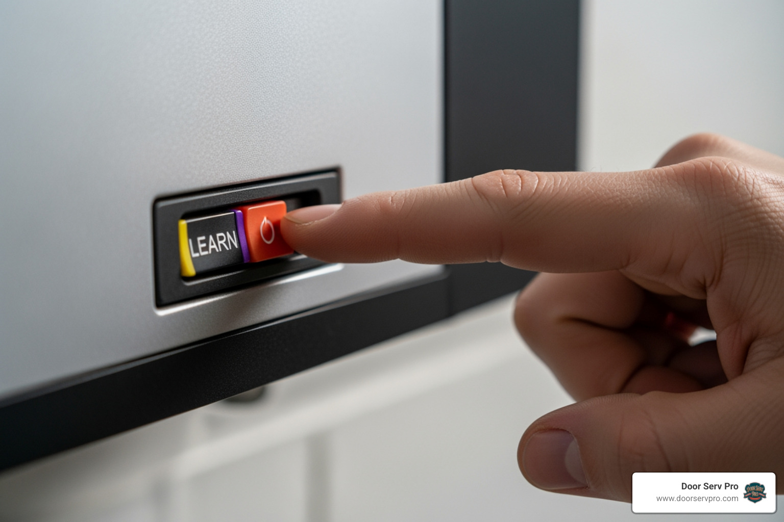 person pressing the 'learn' button on a garage door opener motor - garage door remote not working inwood wv