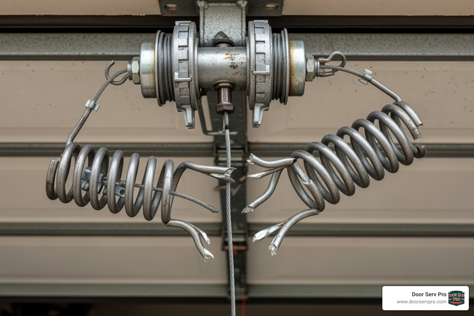 broken torsion spring above a garage door - garage door not closing