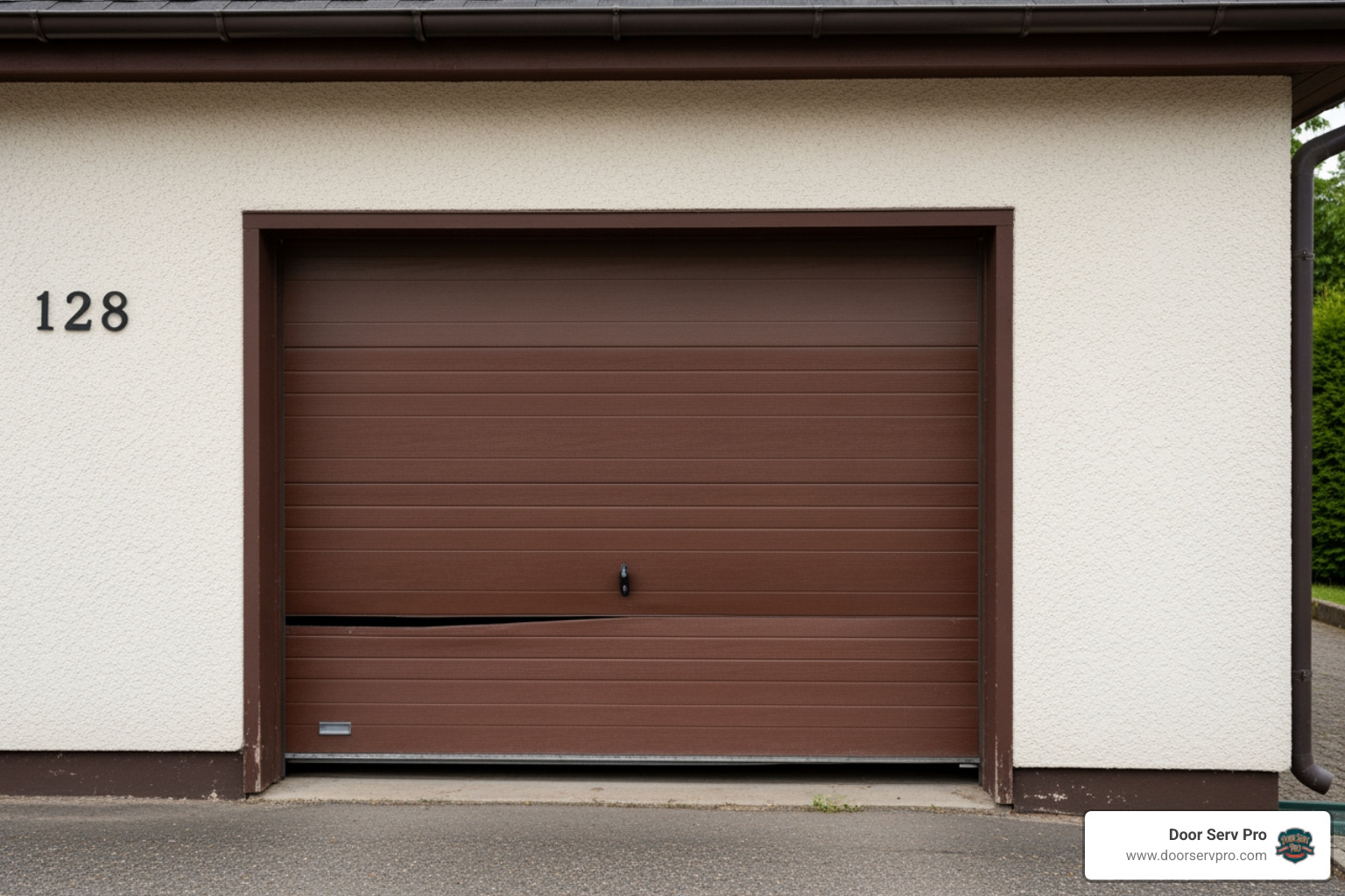 Infographic showing the top 5 signs your garage door needs repair: 1) Door moves slowly or unevenly, 2) Loud grinding, squeaking, or banging noises, 3) Door won't open or close completely, 4) Sagging or unbalanced door, 5) Frayed cables or broken springs - garage door repair in frederick, md