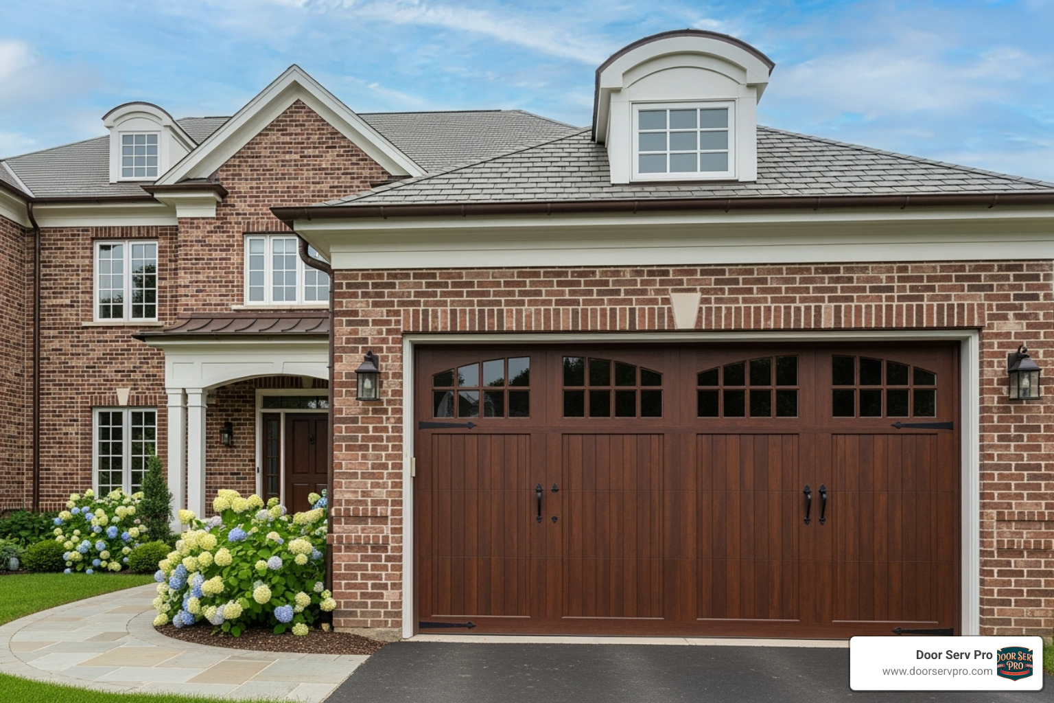 image of a home with a beautiful, new carriage-style garage door - garage door repair ashburn