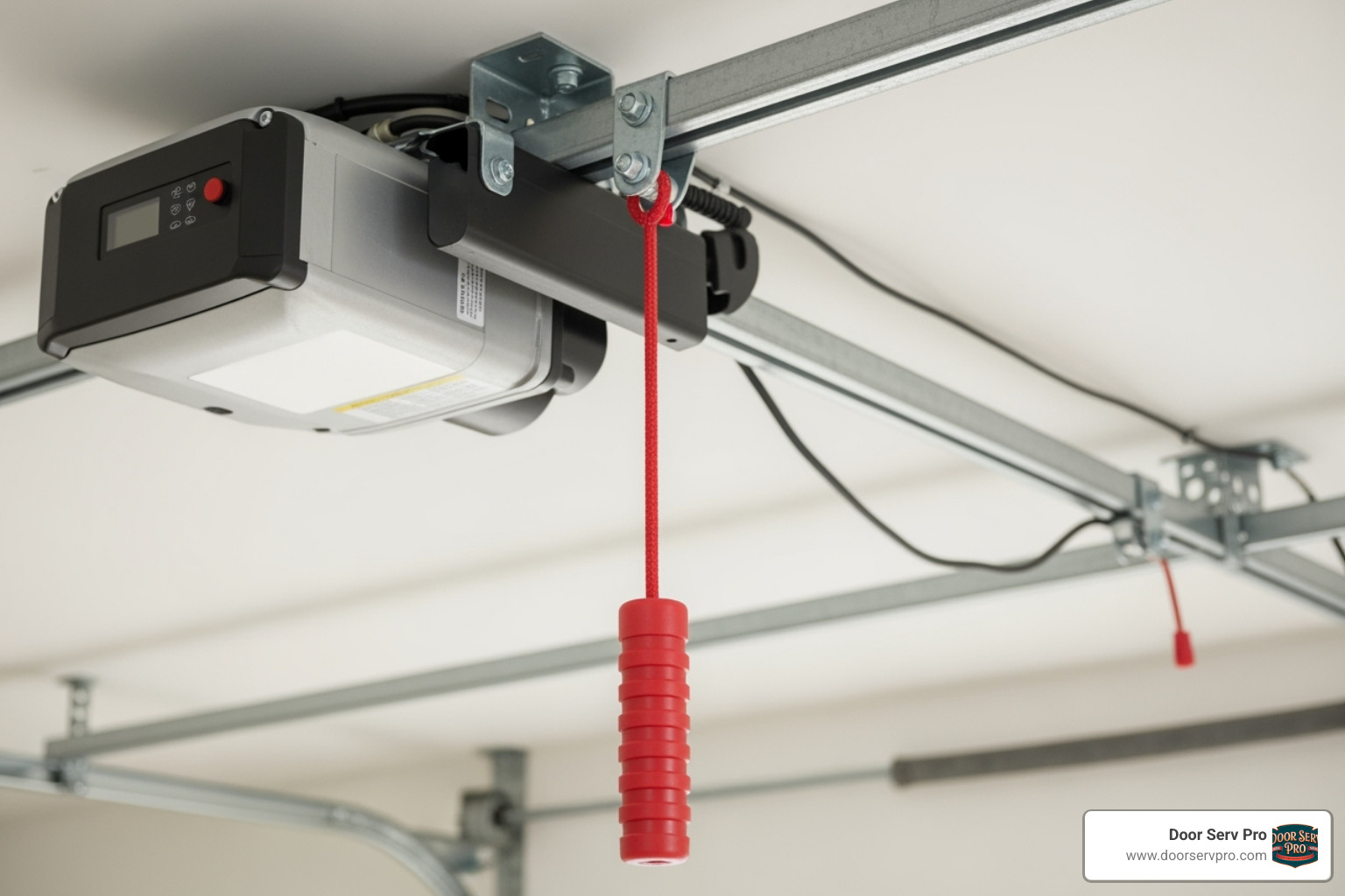red emergency release cord on a garage door opener - garage door not opening