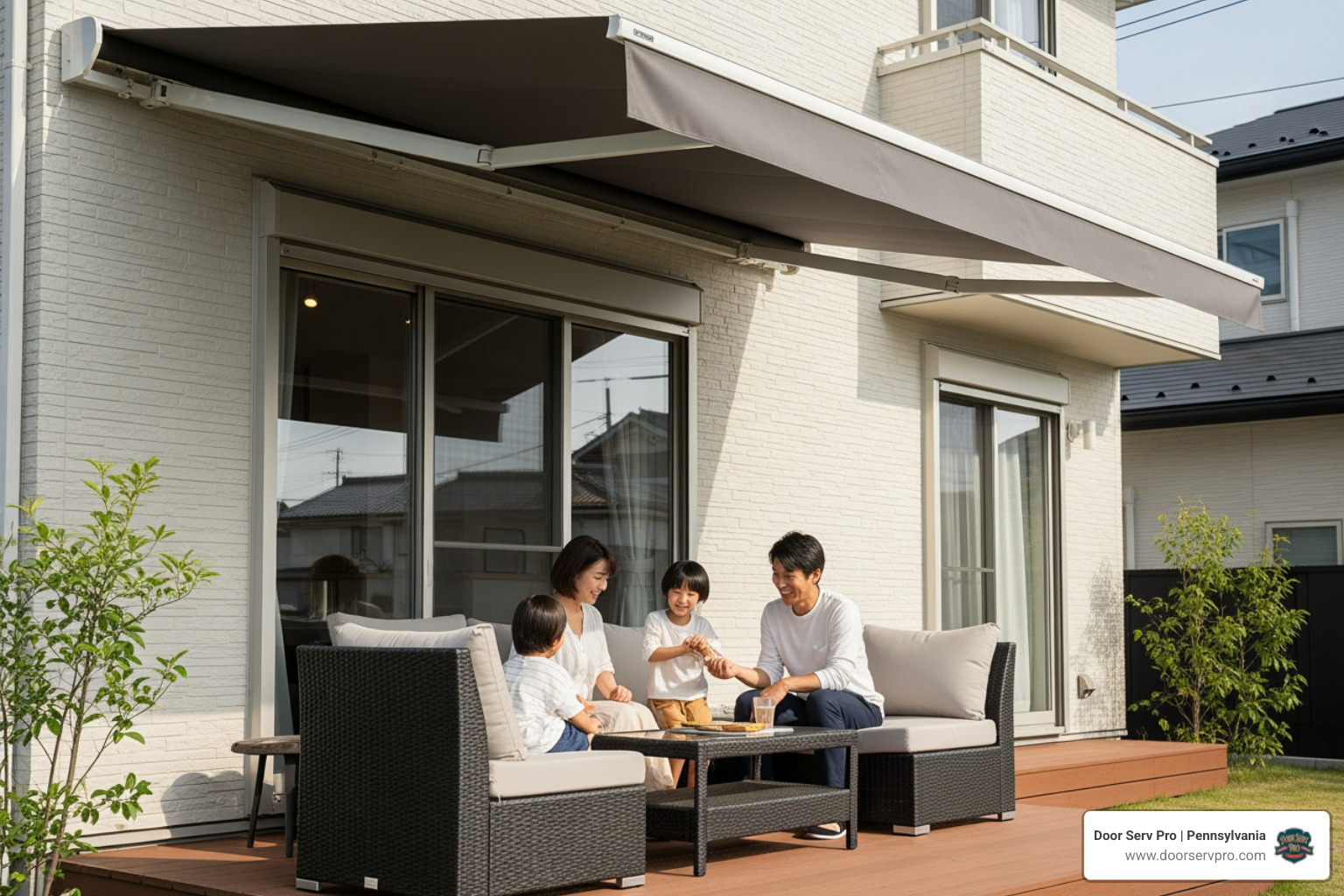 Infographic showing key awning benefits: blocks 77% of solar heat gain for energy savings, provides UV protection for family and furniture, extends outdoor living space year-round, increases home value and curb appeal, and offers 10-15 year lifespan with proper maintenance - awning company in chambersburg pa Infographic showing key awning benefits: blocks 77% of solar heat gain for energy savings, provides UV protection for family and furniture, extends outdoor living space year-round, increases home value and curb appeal, and offers 10-15 year lifespan with proper maintenance - awning company in chambersburg pa