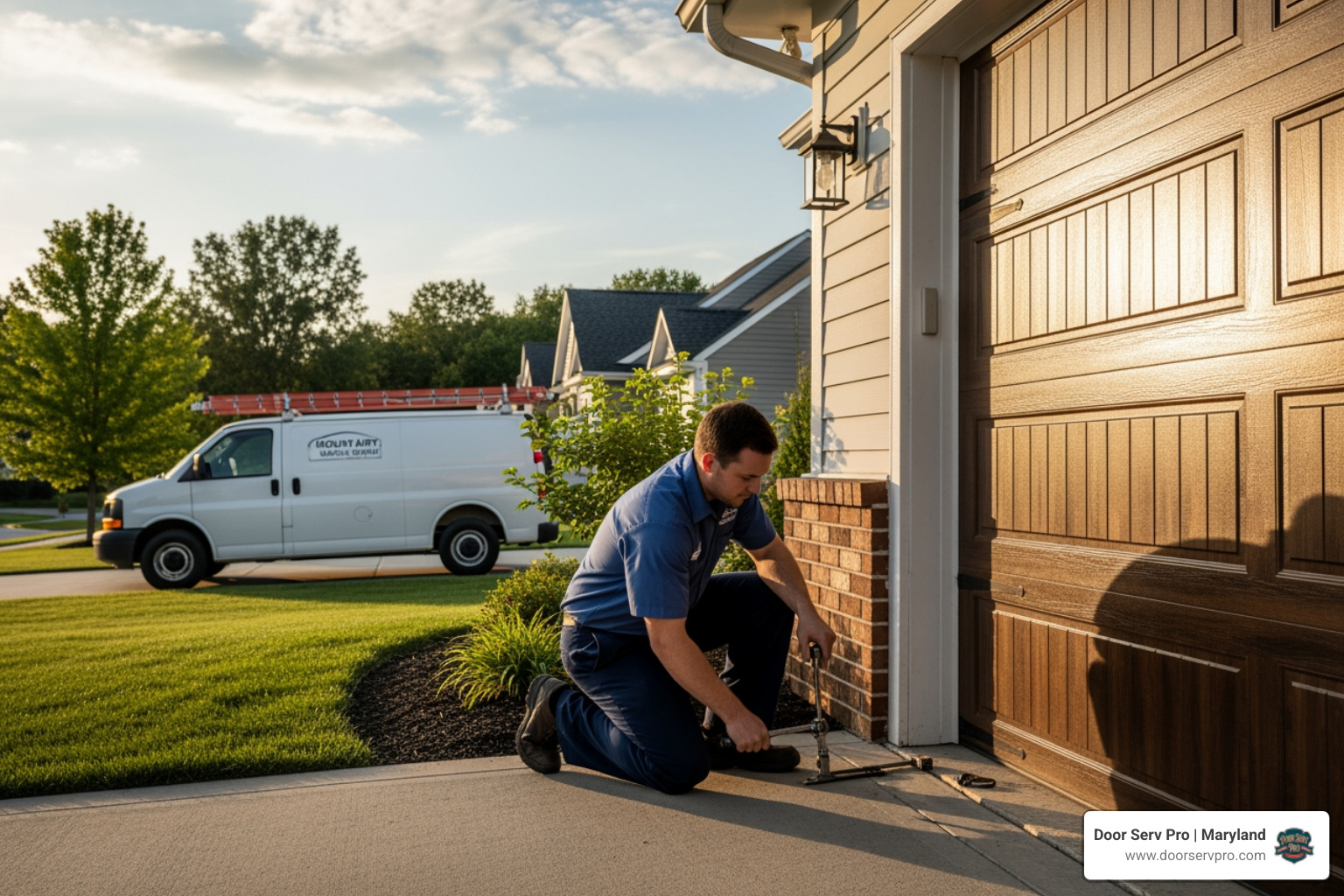 Infographic detailing five common signs that indicate an immediate need for garage door repair, such as loud noises, door not opening/closing, visible damage, door off track, or broken springs - garage door repair near me in mount airy, md