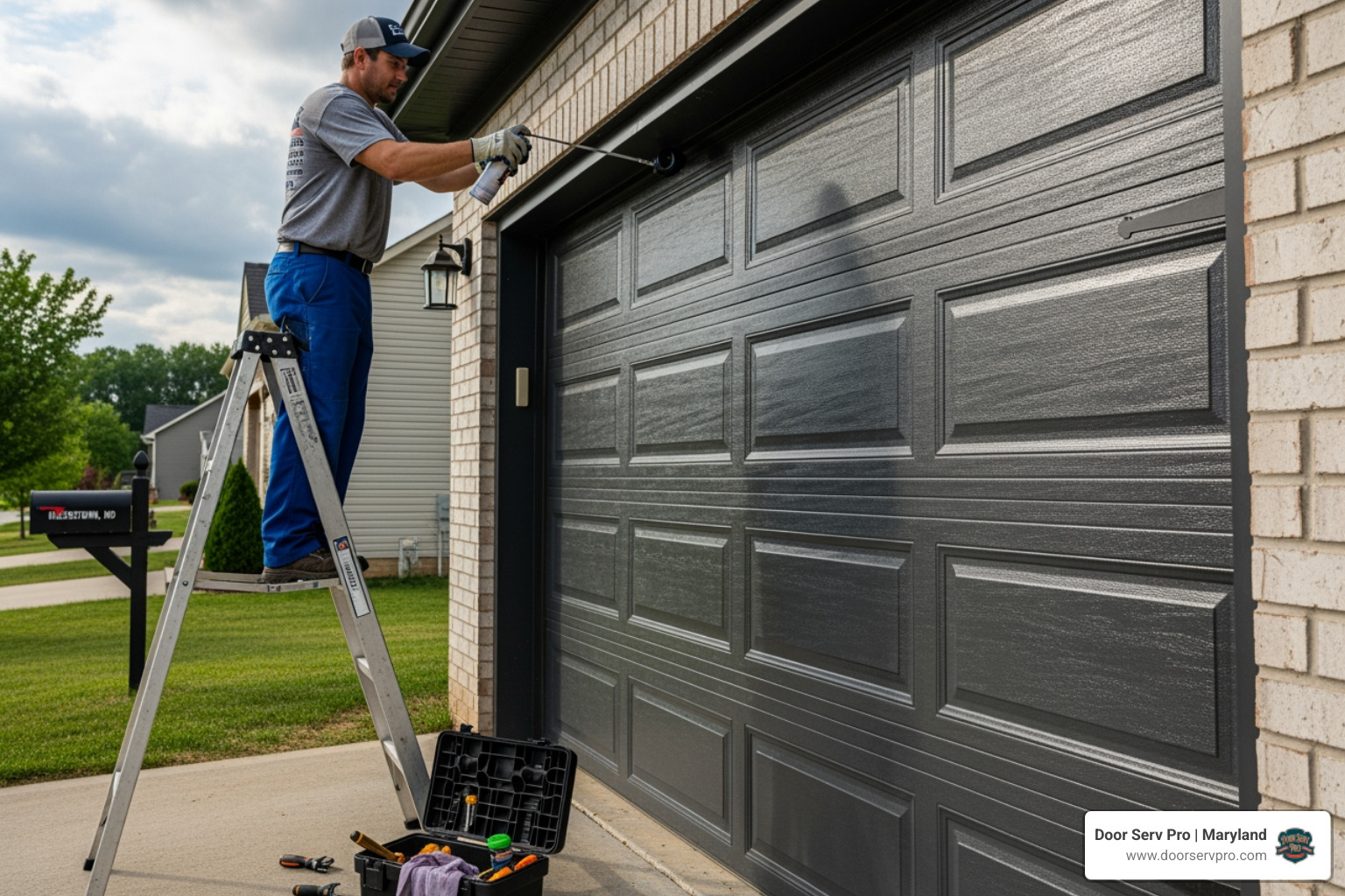 Infographic showing the four key benefits of annual garage door maintenance: improved safety through regular inspection of springs, cables, and sensors; extended lifespan by preventing premature wear on components; cost savings by avoiding emergency repairs and breakdowns; and enhanced performance with smooth, quiet operation year-round - garage door maintenance in hagerstown md
