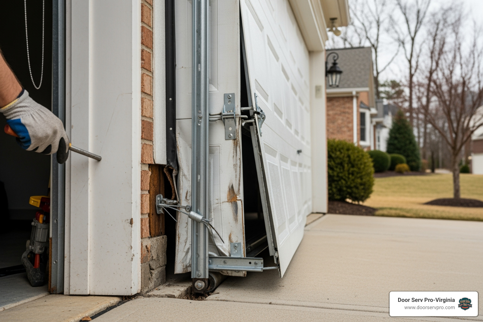Diagram showing the main garage door components: torsion springs at the top center, extension springs along the sides, cables running vertically, rollers in the tracks, horizontal tracks on both sides, and the opener motor mounted to the ceiling, with labels indicating when each component typically needs professional attention - garage door repair in reston va Diagram showing the main garage door components: torsion springs at the top center, extension springs along the sides, cables running vertically, rollers in the tracks, horizontal tracks on both sides, and the opener motor mounted to the ceiling, with labels indicating when each component typically needs professional attention - garage door repair in reston va