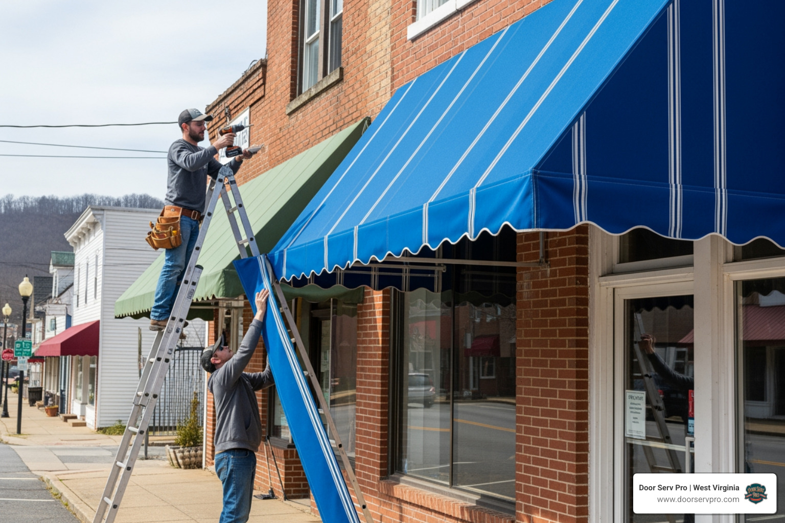 Infographic showing the awning contractor selection process: Step 1 - Verify licensing and insurance credentials, Step 2 - Read local customer reviews and ratings, Step 3 - Request references and view past projects, Step 4 - Confirm warranty coverage on materials and labor, Step 5 - Discuss timeline and permit requirements, Step 6 - Get a detailed written quote before work begins - awning replacement contractor in hedgesville, wv