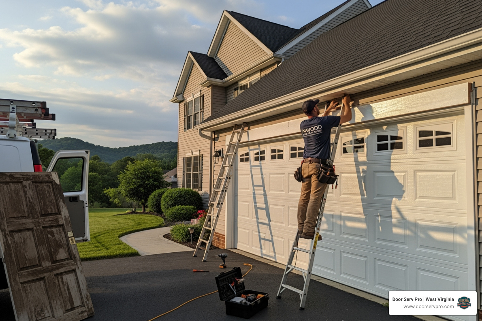 infographic showing five key benefits of new garage door installation: enhanced curb appeal with up to 94% ROI, improved home security with modern locking systems, better energy efficiency through insulation, smoother quieter operation with new components, and increased safety with updated sensors and auto-reverse features - garage door installation in inwood wv