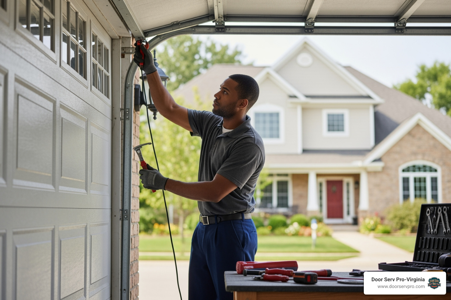 Infographic showing common garage door services: repair, installation, maintenance, and replacement - garage door service in vienna va