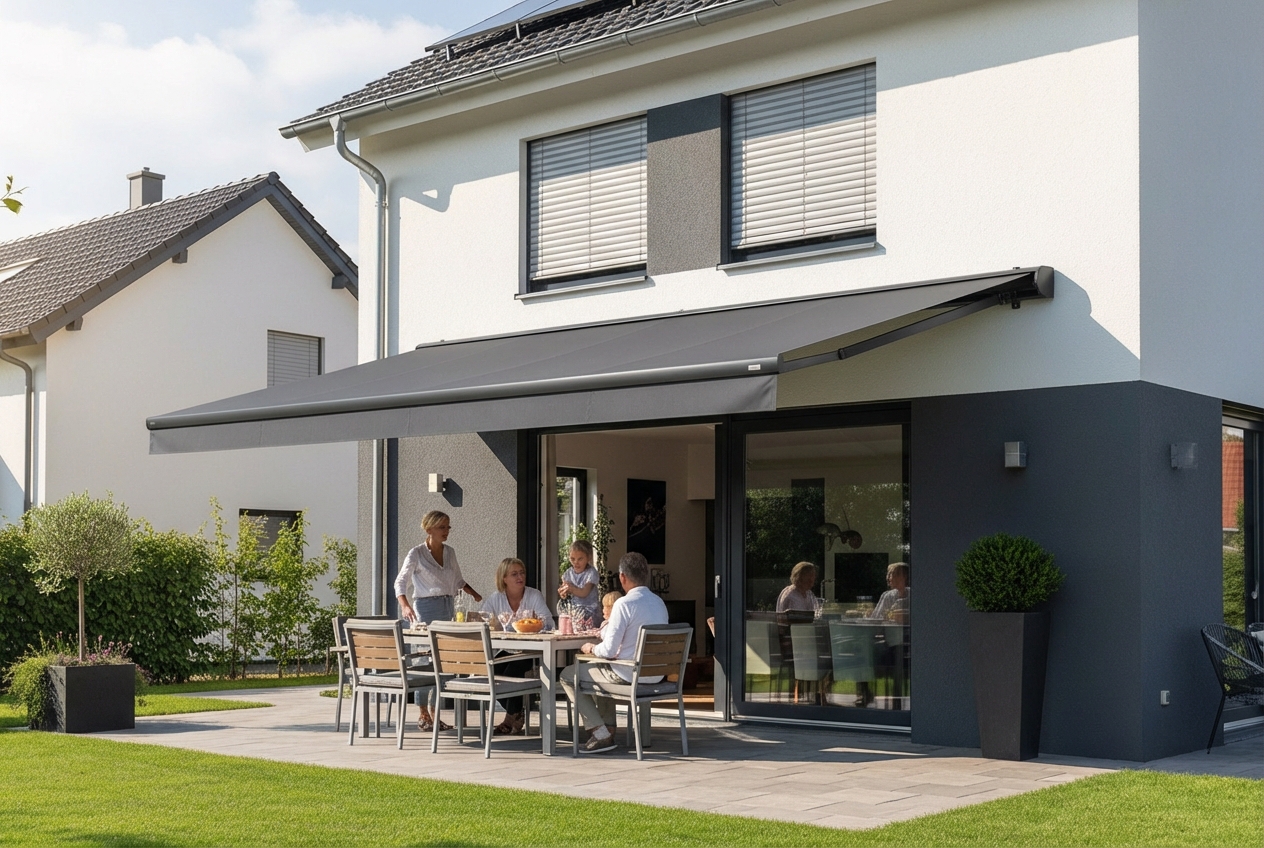 infographic showing benefits of awning replacement including energy savings up to 15 degrees, UV protection for furniture, expanded outdoor living space, improved curb appeal, and weather protection for doors and windows - best awning replacement in hedgesville, wv