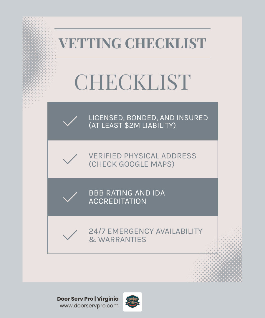 Infographic: 10-point checklist for vetting a garage door contractor before hiring - what to look for in a garage door