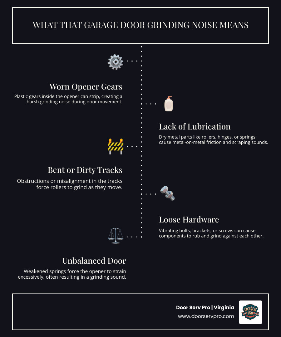 Infographic showing garage door grinding noise causes and what each sound means - garage door making grinding noise what it Infographic showing garage door grinding noise causes and what each sound means - garage door making grinding noise what it