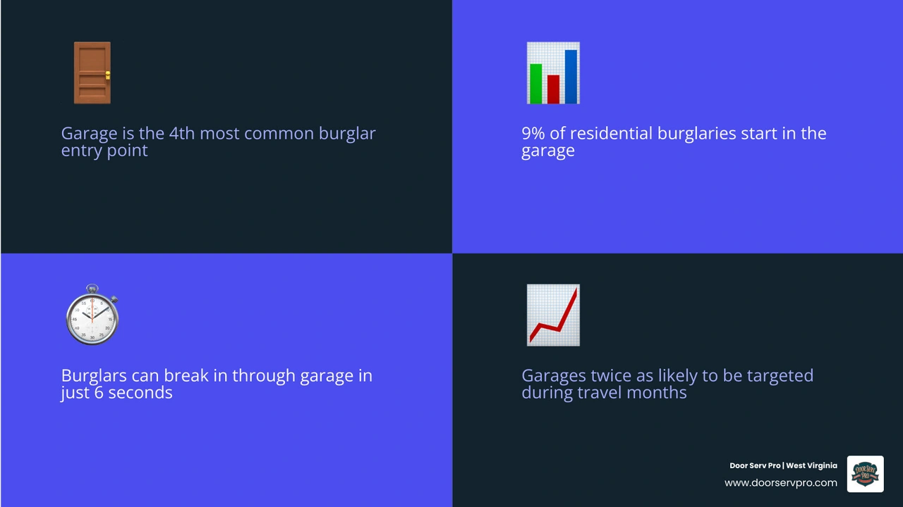 Garage vulnerability statistics and common burglar entry points infographic - how to secure your garage when traveling Garage vulnerability statistics and common burglar entry points infographic - how to secure your garage when traveling