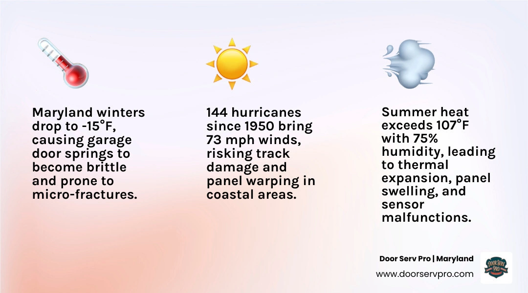 Maryland weather cycle and its seasonal impact on garage door health infographic - how maryland weather affects your garage Maryland weather cycle and its seasonal impact on garage door health infographic - how maryland weather affects your garage