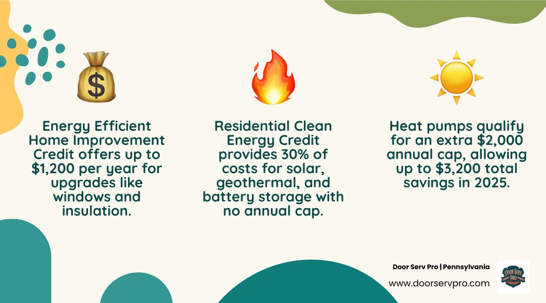 Infographic showing the two federal home energy tax credits, their annual limits, qualifying improvements, and 2025 deadline Infographic showing the two federal home energy tax credits, their annual limits, qualifying improvements, and 2025 deadline