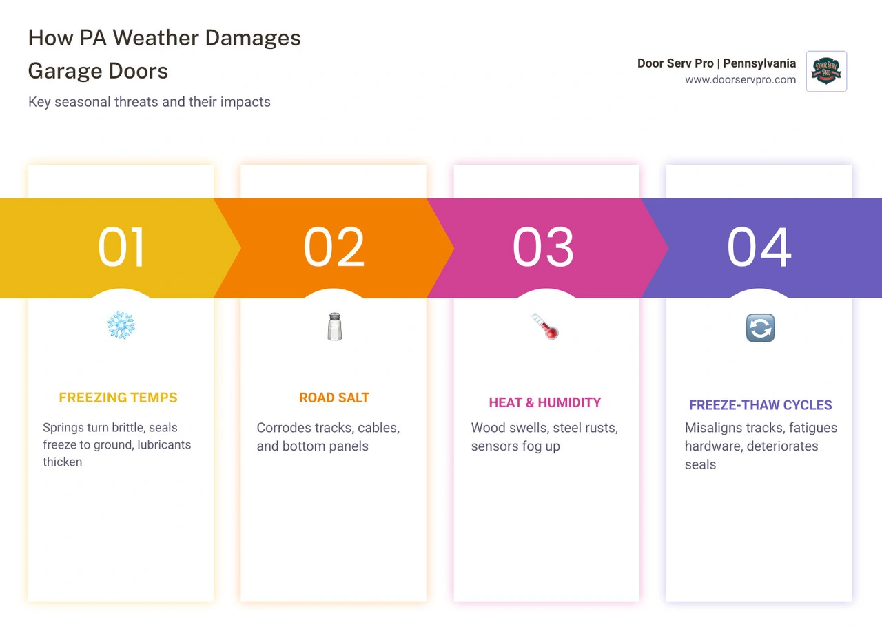 Infographic showing how Pennsylvania seasons impact garage door components from springs to seals - how pennsylvania weather Infographic showing how Pennsylvania seasons impact garage door components from springs to seals - how pennsylvania weather
