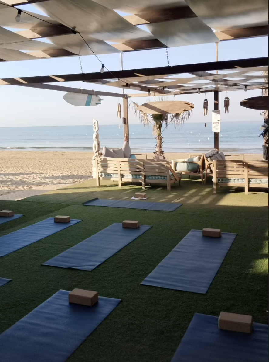 Morning yoga on terrace at Floripa Kitesurf and Yoga House in Sicily
