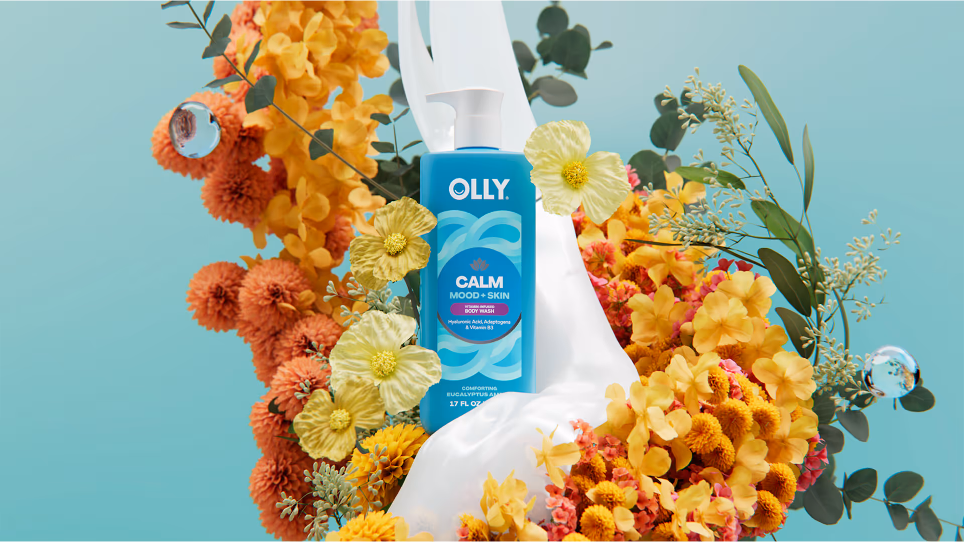 An image of a bottle surrounded by flowers.