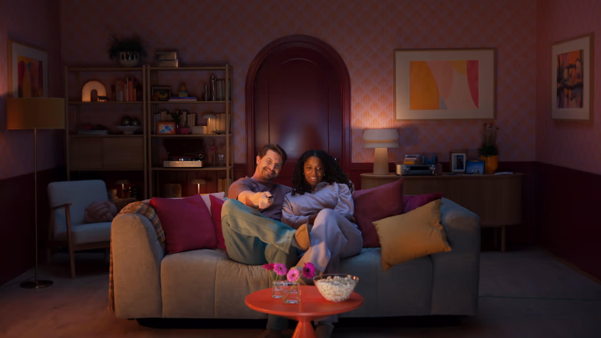 A couple sitting in a couch