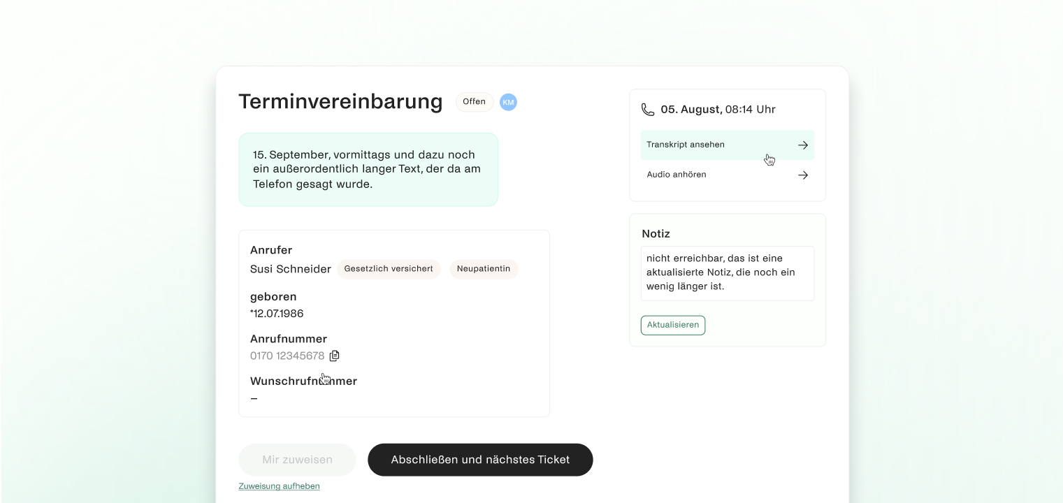 praxisToni Screenshot Ticketsystem: Ticketansicht