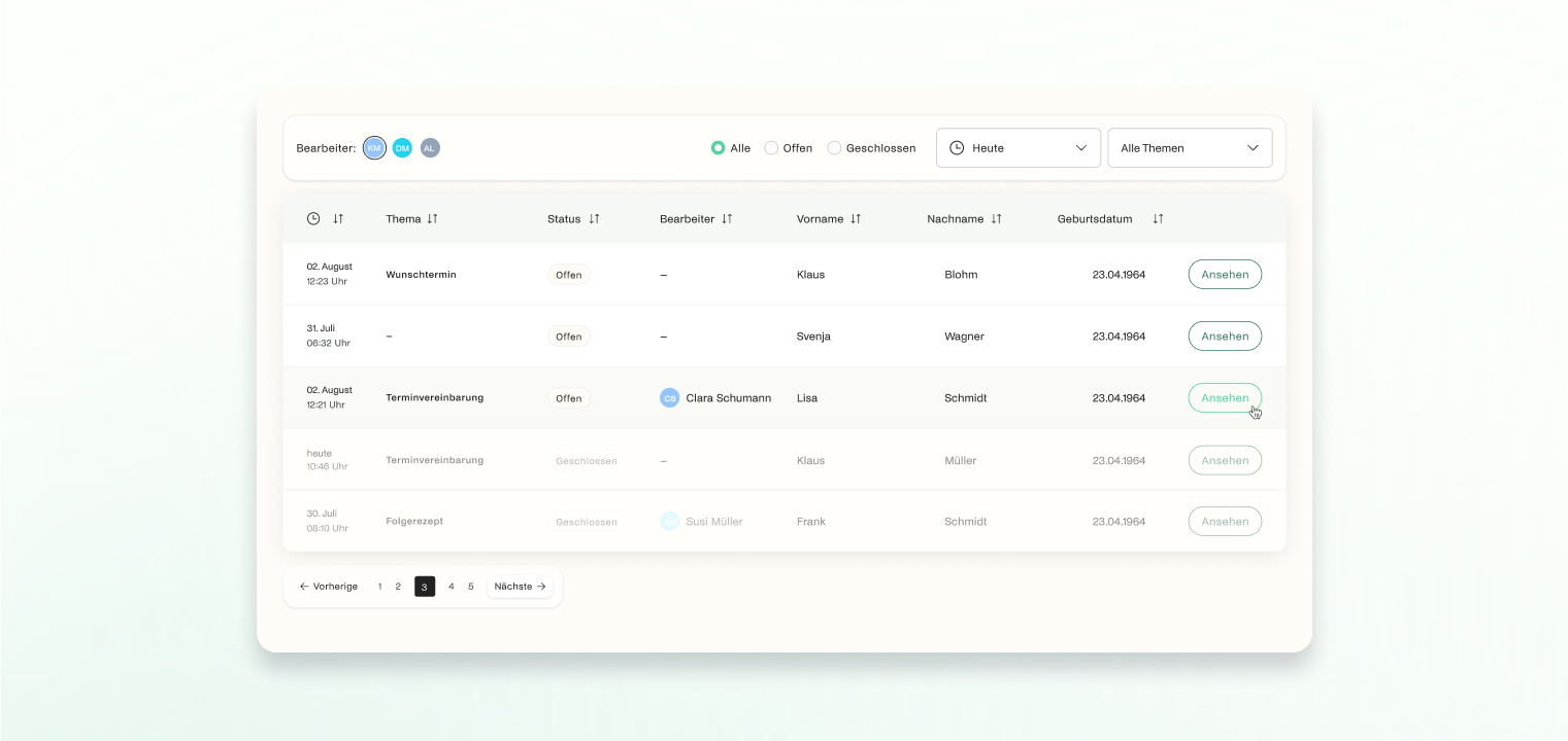 praxisToni Screenshot Ticketsystem: Ticketübersicht