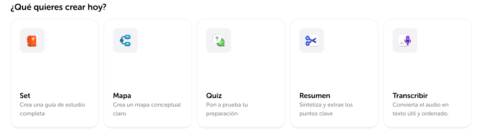 en Algor puedes crear todo lo que necesitas para estudiar: mapas conceptuales, quizzes, resúmenes, sets de estudio y transcripciones desde un solo lugar.