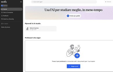Interfaccia di Docsity dove puoi inizia a lavorare con i tuoi materiali.