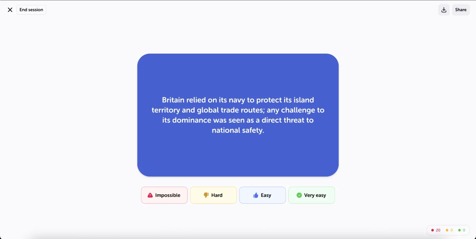 Verso de um flashcard, com resposta e opções de avaliação de dificuldade. Imagem original preservada; a interface ou o exemplo pode estar em outro idioma.