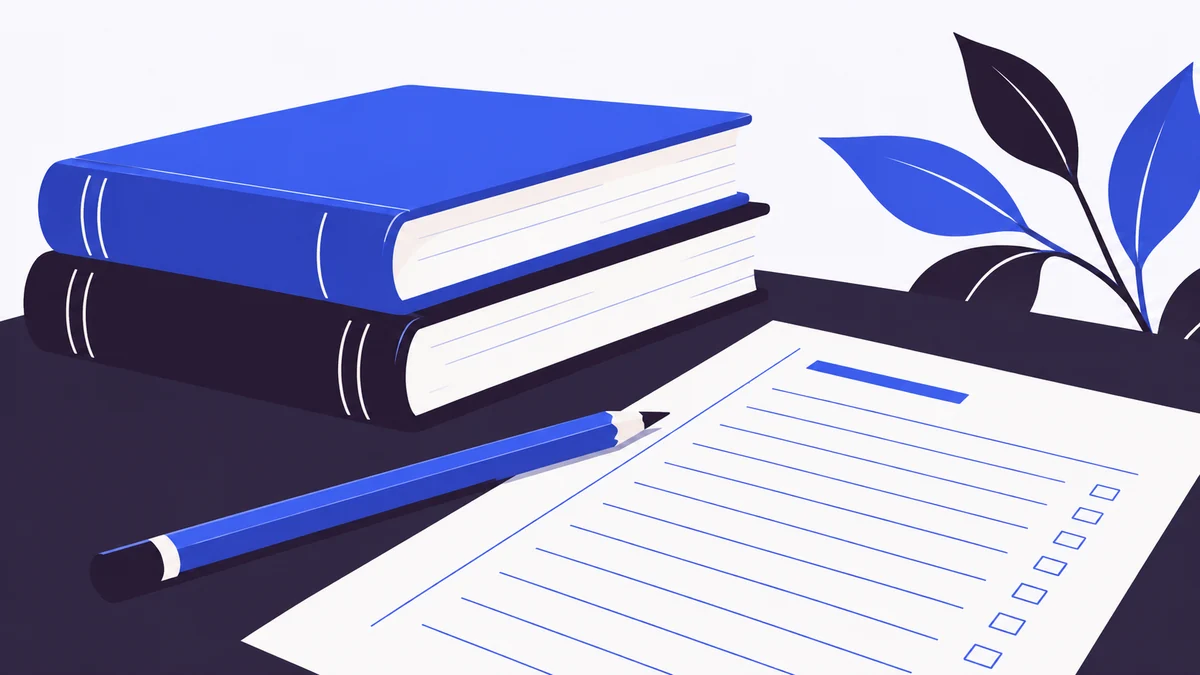 Schulbücher, ein Übungsblatt und ein Stift als Illustration der Abiturvorbereitung.
