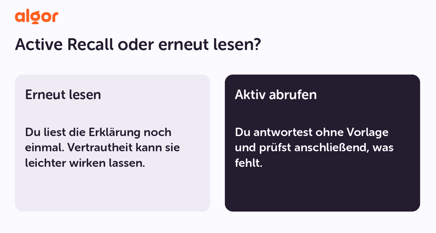 Wiederlesen und aktives Abrufen: zwei unterschiedliche Tätigkeiten beim Lernen.
